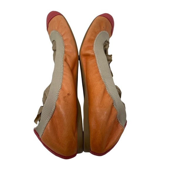 J.Crew Orange Leather Cap Toe Color Block Mila Ballet Flats Size 8 - Picture 6 of 11
